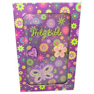 Sequin Purple Teen Holy Bible NKJV Girls Colorful Cover Presentation Page